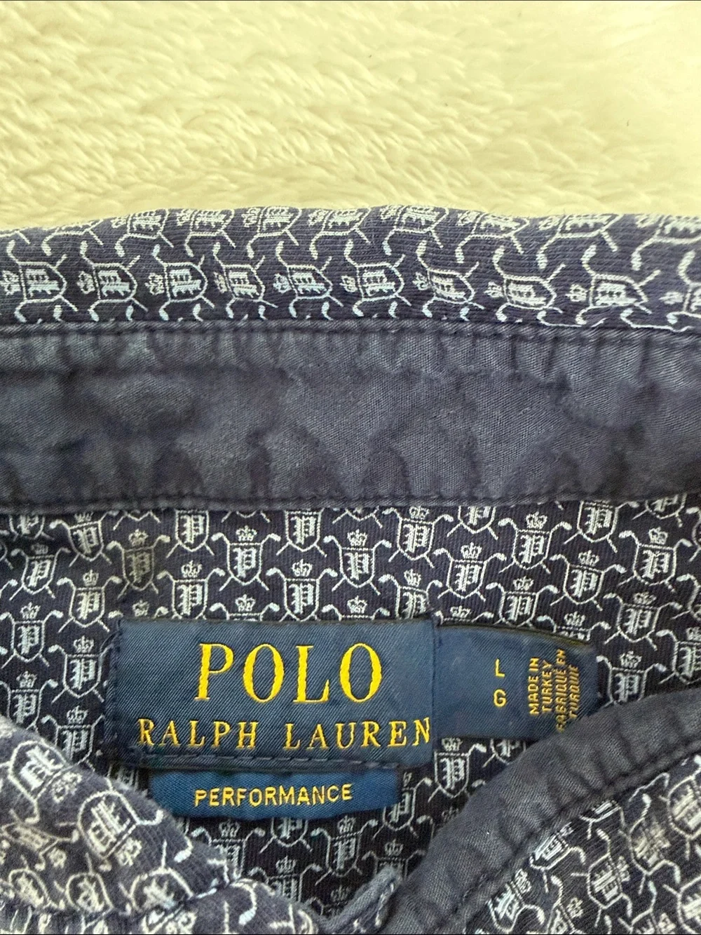 Polo Ralph Lauren Performance Polo Shirt | Navy Crest Print | Men’s Large